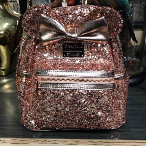 Loungefly Bags Disney Parks Rose Gold Sequin Loungefly Backpack